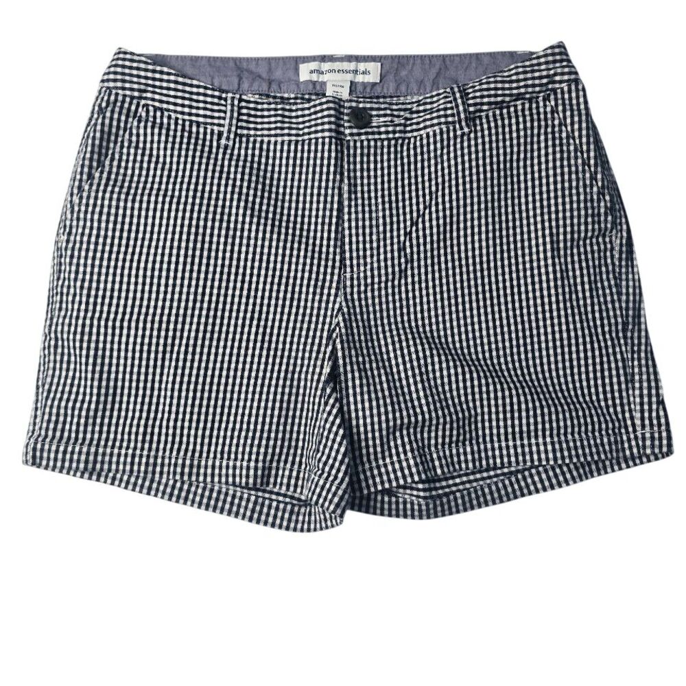Amazon Essentials Gingham Chino Shorts Womens 8 Navy Blue White‎ Preppy Coastal